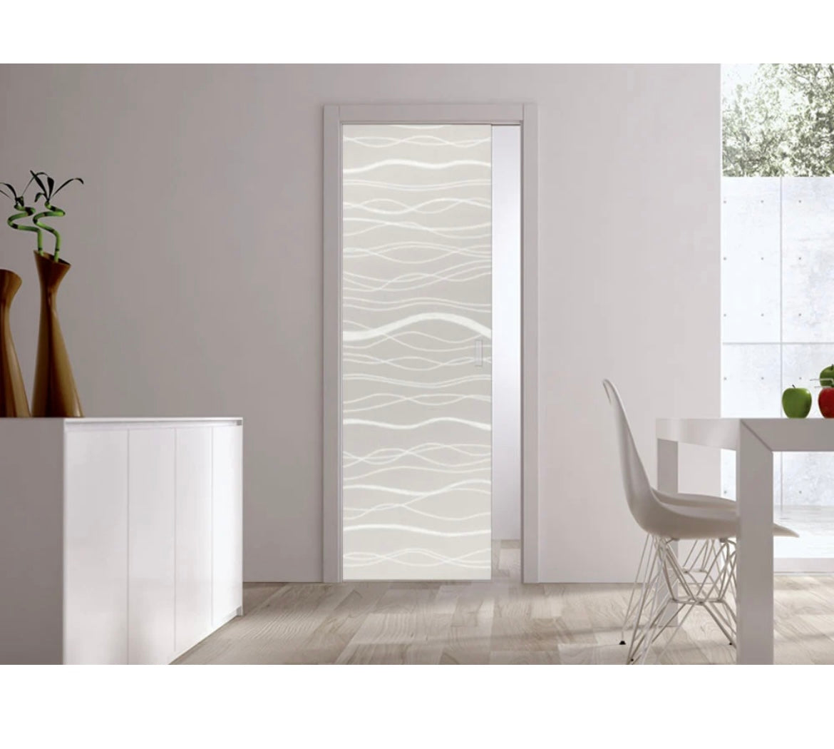 Classic 10mm Glass Pocket Door System Patterned AQUA