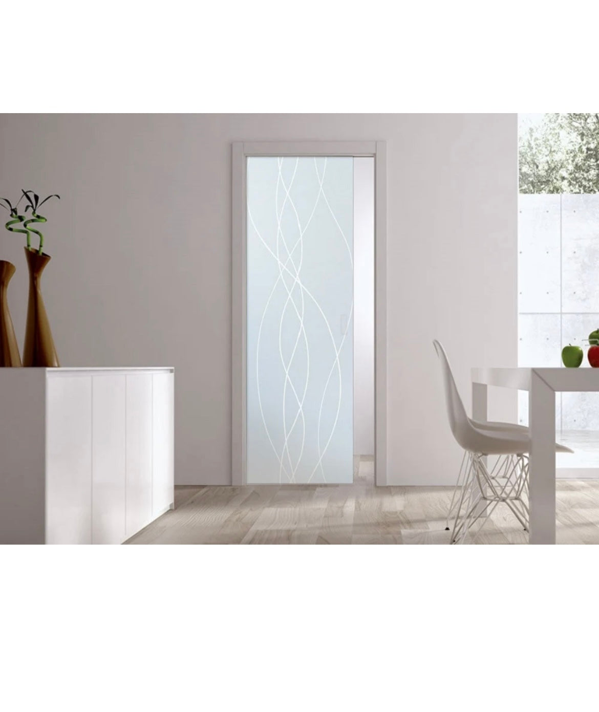 Classic 10mm Glass Pocket Door System Patterned ANOUCHE