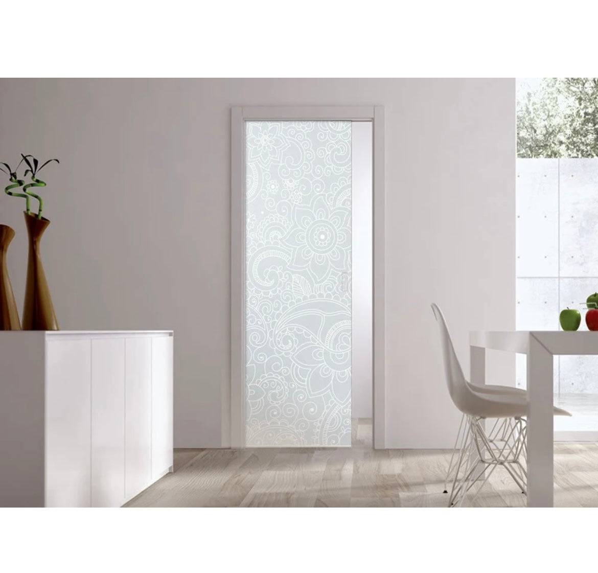 Classic 10mm Glass Pocket Door System Patterned BOMBAY